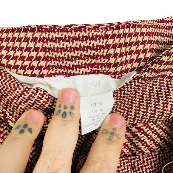 H&M Y2K Burgundy Glen Plaid Faux Wrap Belted Casual Retro Pencil Mini Skirt 10 - Picture 7 of 9